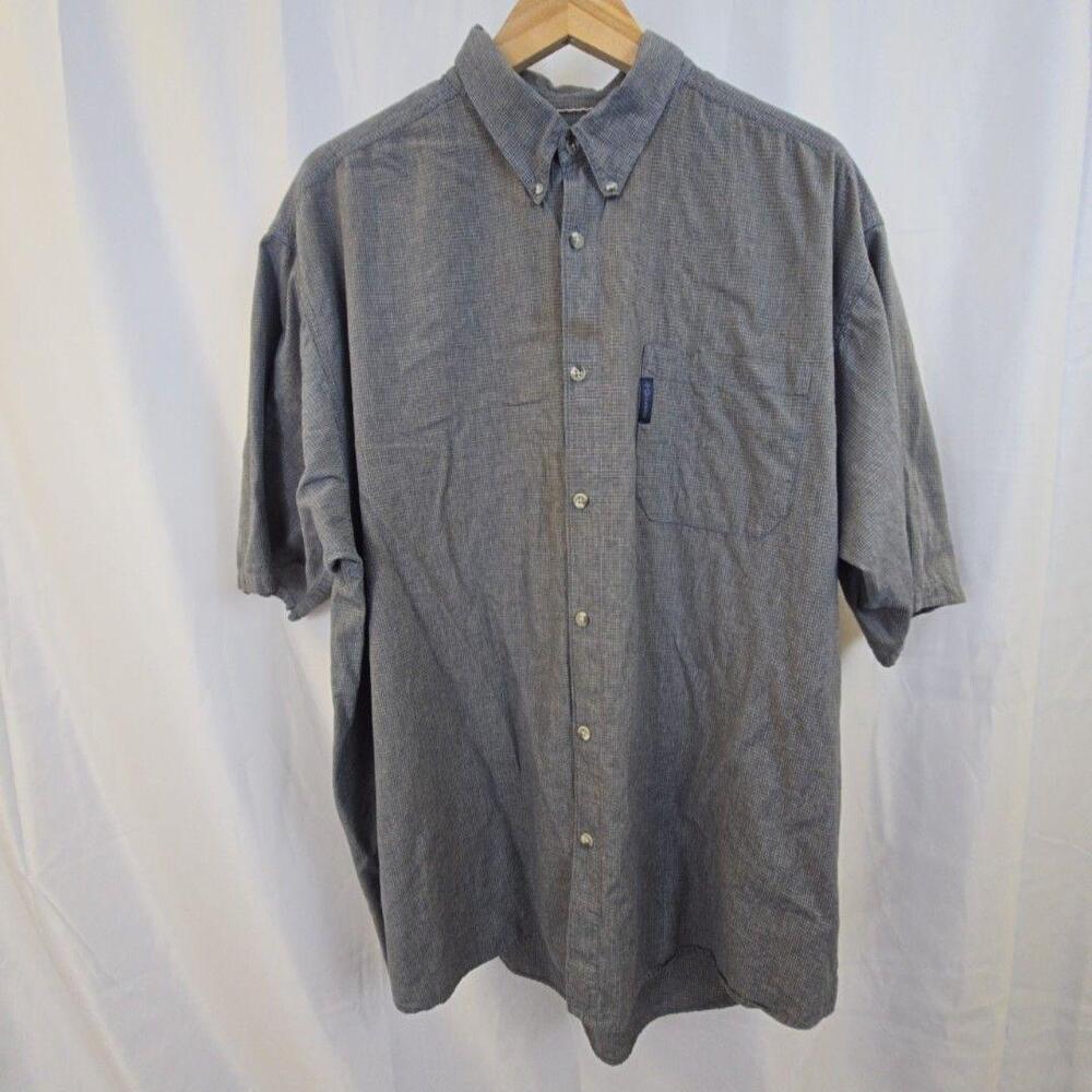 Columbia Shirt Mens 2XLT Gray Check Short Sleeve Button Down Casual Woven